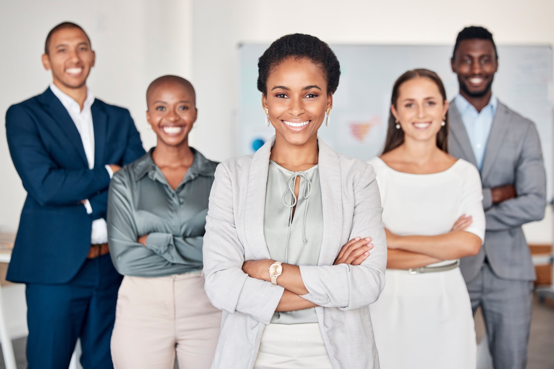 black-woman-leadership-portrait-and-happy-teamwork